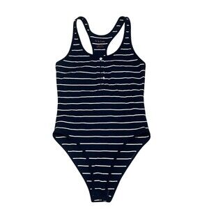 Ash & Ember Womens One-Piece Bodysuit Size S Blue/White Stripe Racerback